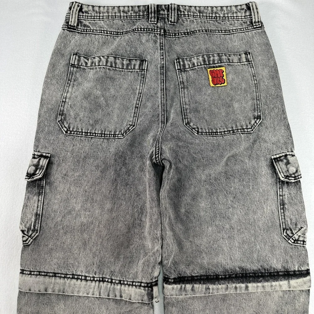 Empyre Jeans Mens 34x30 Gray Relaxed Wide Leg Cargo Acid Wash Denim Streetwear